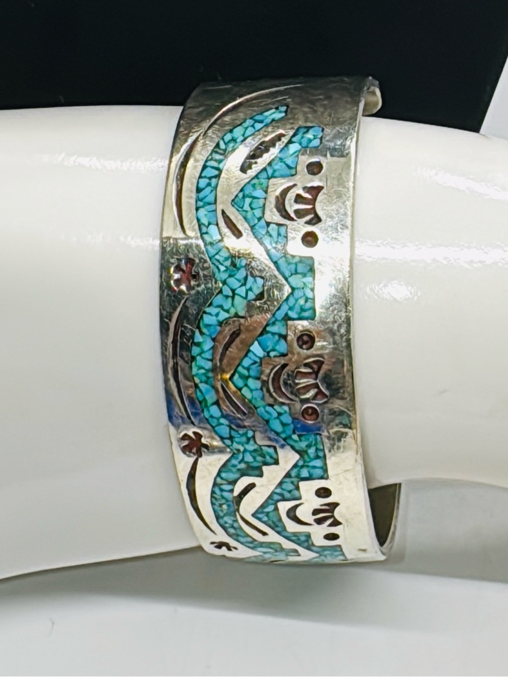 Native American sterling, turquoise & coral cuff by William Singer - Navajo.